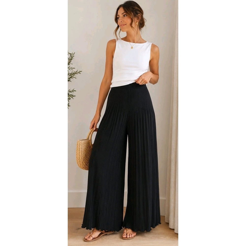 Sam Pleated Black Quiet Luxury Minimalist M Old Money Women Wide Leg Pants
